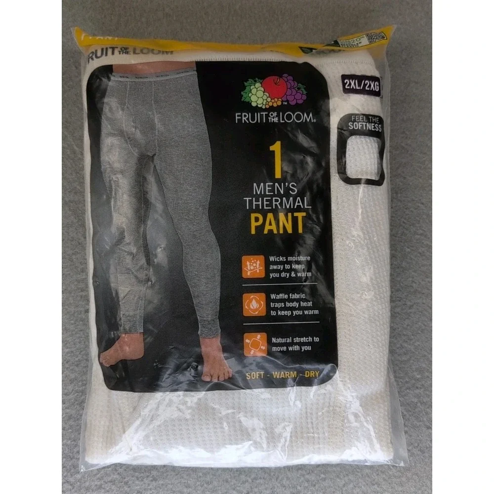 Fruit of the Loom Men's Thermal Pants 2XL White Long‎ Johns 2 Pack NIP